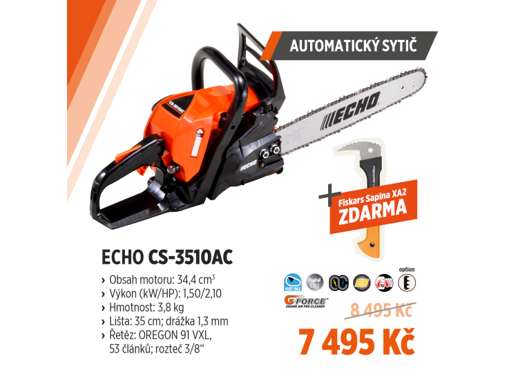 ECHO CS-3510AC benzínová motorová pila 35 cm + sapina Fiskars v hodnotě 1 260 Kč ZDARMA – 15466203