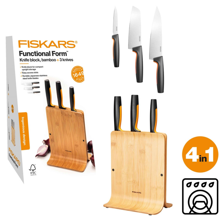 Fiskars Functional Form bambusový blok se 3 noži 1057553