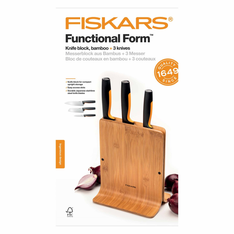 Fiskars Functional Form bambusový blok se 3 noži 1057553