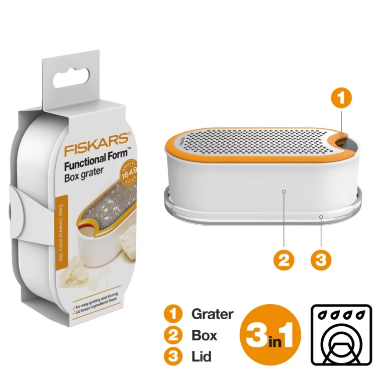 Fiskars Functional Form™ struhadlo s nádobou a víčkem 1019530