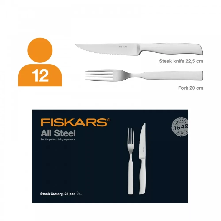 Fiskars All Steel sada steakových příborů 24 ks 1027505