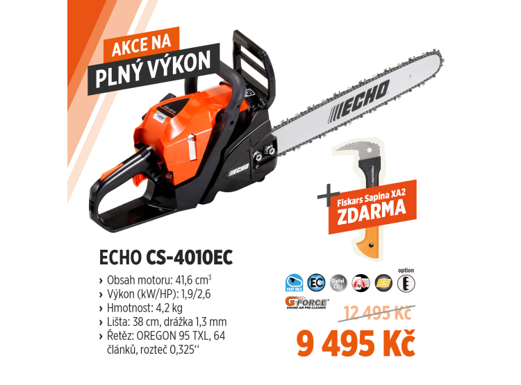 ECHO CS-4010EC benzínová motorová pila 38 cm + sapina Fiskars v hodnotě 1 260 Kč ZDARMA – 15470203