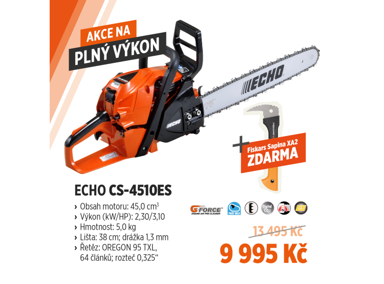ECHO CS-4510ES benzínová motorová pila 38 cm + sapina Fiskars v hodnotě 1 260 Kč ZDARMA – 15461201