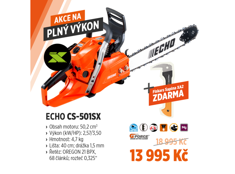 ECHO CS-501SX profesionální benzínová motorová pila 50,2 cm³, lišta 40 cm + sapina Fiskars ZDARMA – 12459266